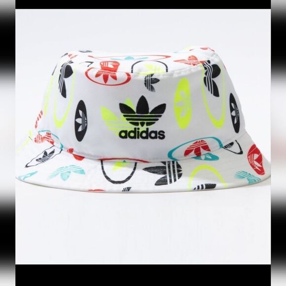 Adidas Originals Forum White 100% Polyester Play Hard Printed Bucket Hat - Picture 1 of 12